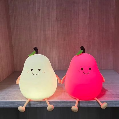 1pc Cute Fruit Night Light Silicone Nursery Pear Lamp USB Charging Creative Table Lamp