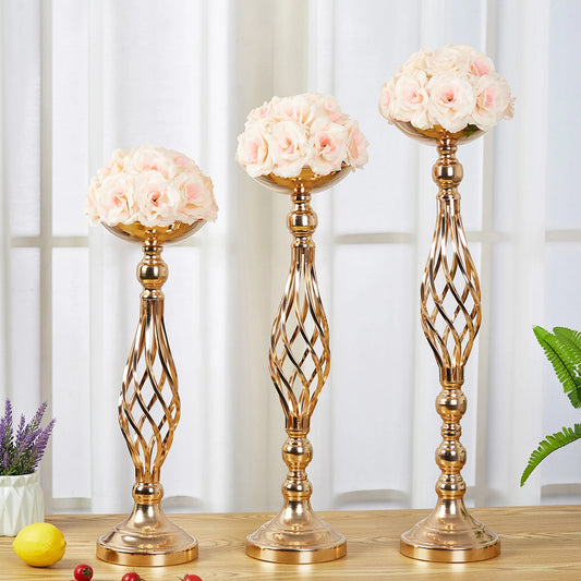 Table Candle Holder Decoration: Golden Iron Art Vase, Twisted Road Candlestick for Wedding Flowers, Wedding Props