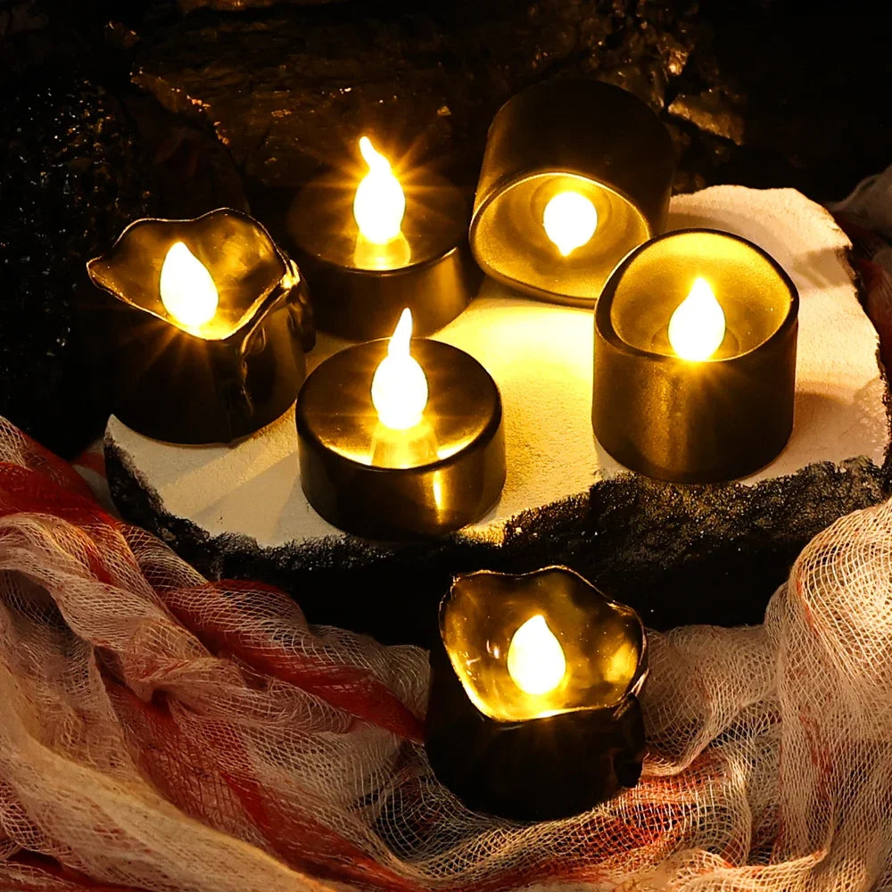 Black LED Candle Lamp Battery Operated Tea Light Flameless Fake Electronic Candle Halloween Party Decoration