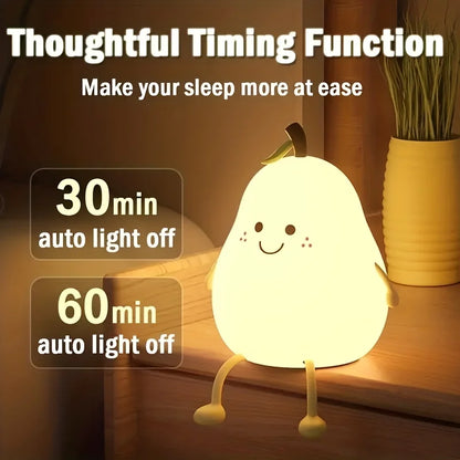 1pc Cute Fruit Night Light Silicone Nursery Pear Lamp USB Charging Creative Table Lamp