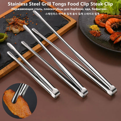 Stainless Steel Grill Tongs Food Clip BBQ Steak Clip Bread Tong Cooking Utensils Party Non-Slip Kitchen Gadgets Accessories