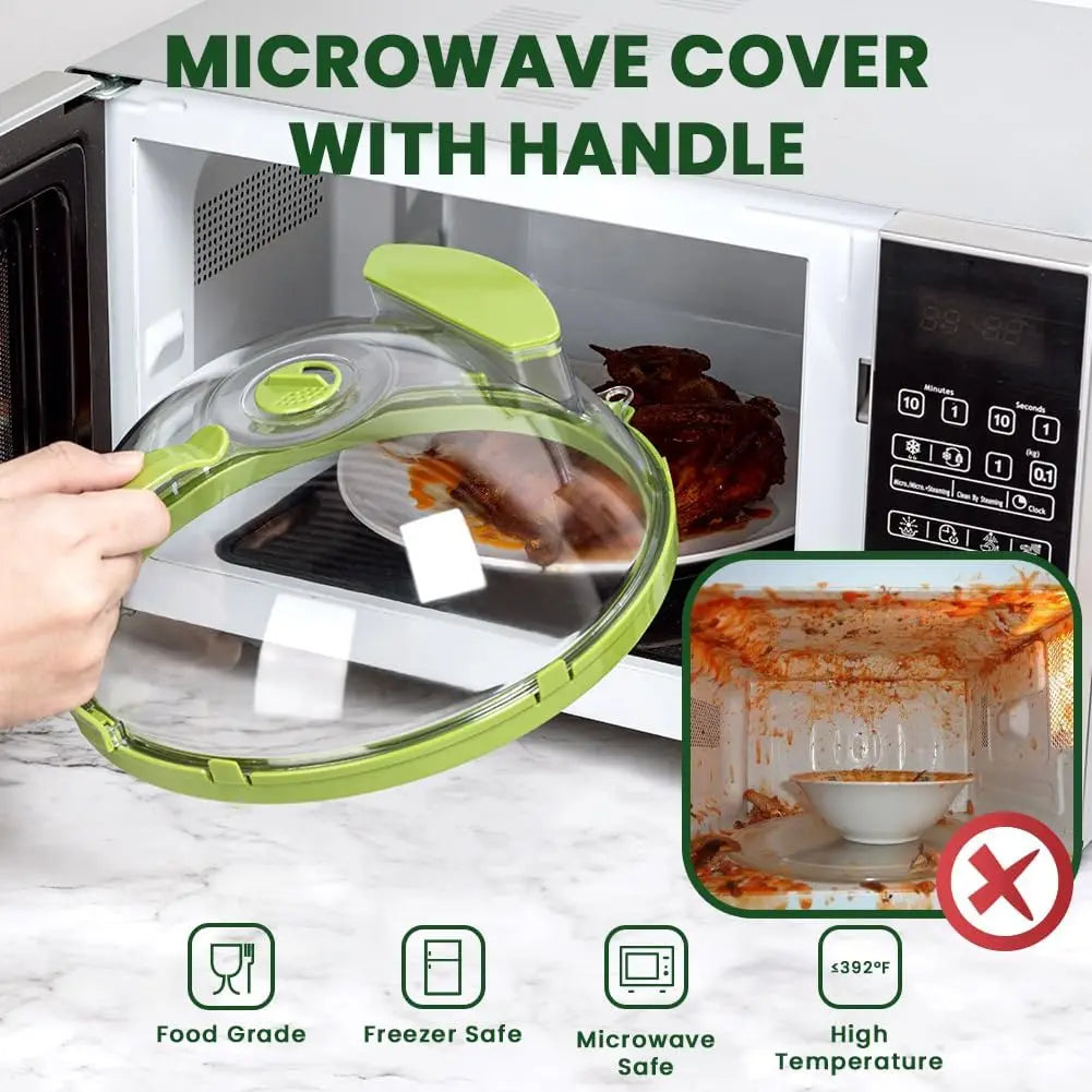 Microwave Cover for Food, Clear Microwave Splatter Cover with Water Steamer and Handle, 10 Inch Plate Covers, Kitchen Gadgets