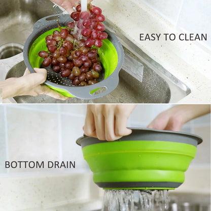 1/2pcs Silicone Round Folding Vegetable Fruits Washing Drain Basket Colander Strainer