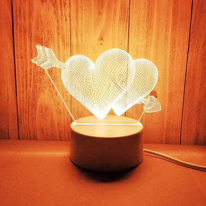 Romantic Love 3D Acrylic Led Lamp for Home Children's Night Light Table Lamp Christmas Party Decor Valentine's Day Bedside Lamp