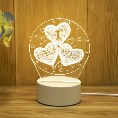 Romantic Love 3D Acrylic Led Lamp for Home Children's Night Light Table Lamp Birthday Party Decor Valentine's Day Bedside Lamp