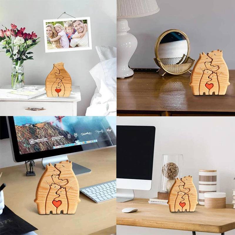 Wooden Bear Family Puzzle With 5 Family Name Personalized  Sculpture Decor