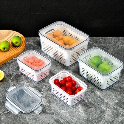 Refrigerator Storage Box Fridge Organizer Fresh Vegetable Fruit Boxes Drain Basket Storage Containers Pantry Kitchen Organizer