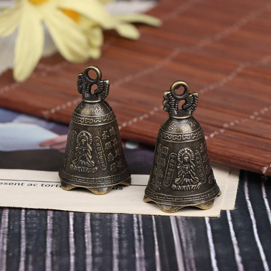 Antique Bell China's mini Brass Copper sculpture pray Guanyin Bell Shui Feng Bell Invitation Buddha Buddhism Y0O1