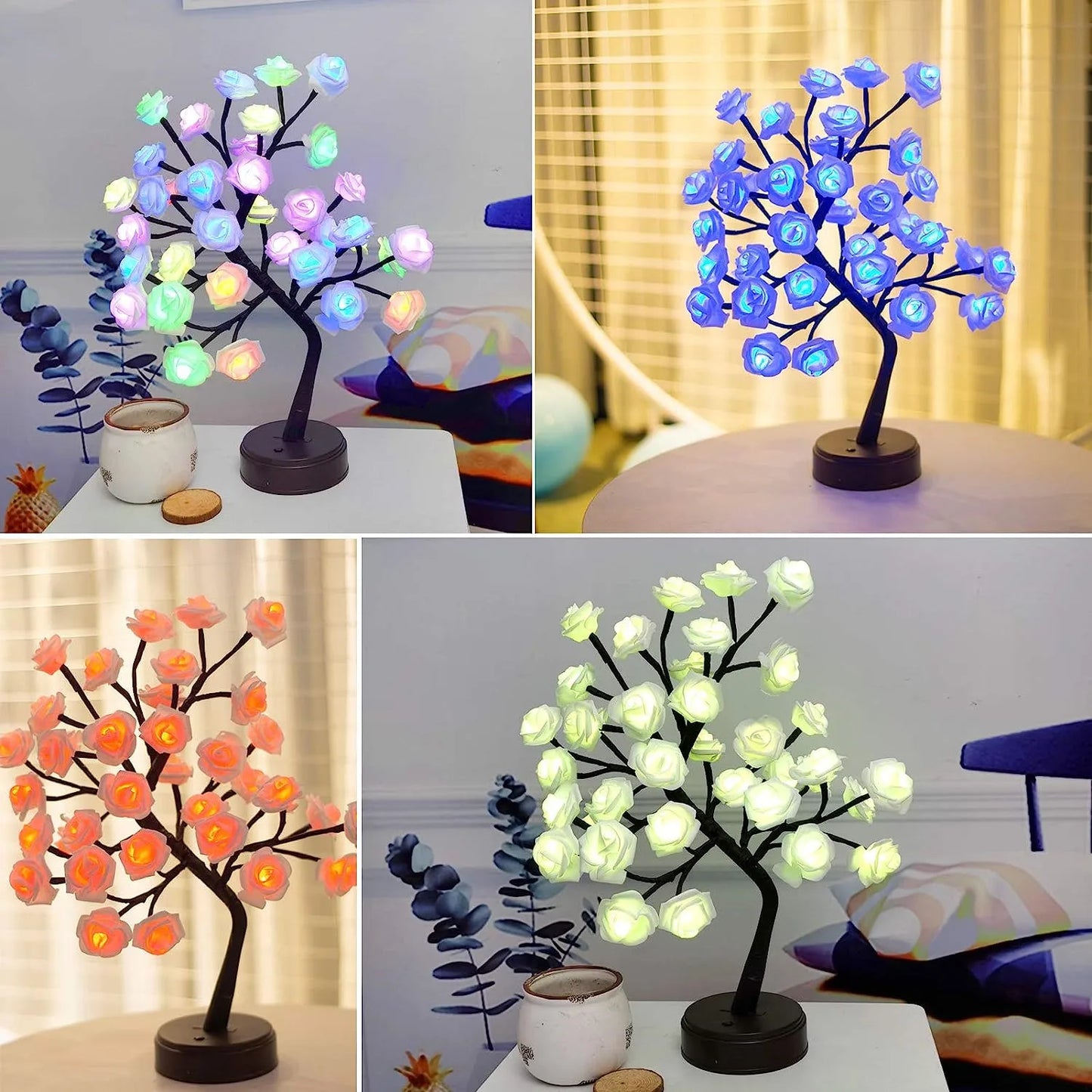 RGB Rose Flower Tree Lights 24LED USB Battery Table Lamp Fairy Night Light