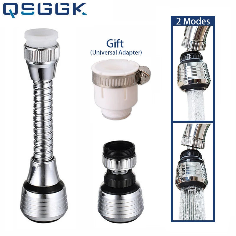 Universal 360° Swivel Kitchen Sink Faucet Extender - Splash Proof Aerator & 2 Modes