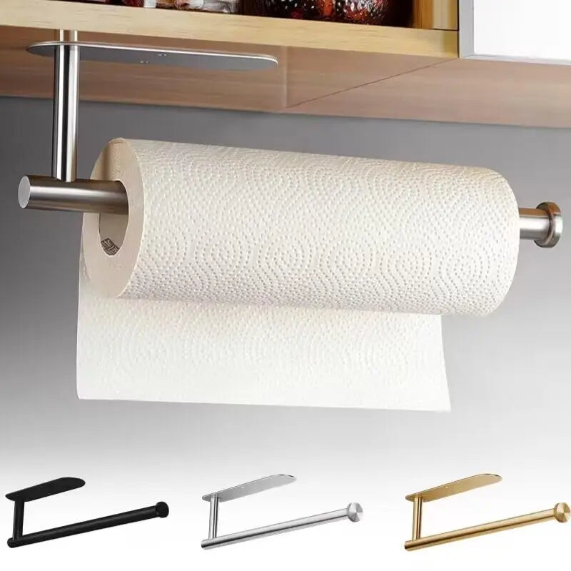 Towel Holder Punch-free Roll Paper Holder Kitchen Hook Storage Holder Stainless Steel Wall Mount