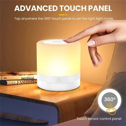 Touch Sensor Wooden Bedside Table Lamp | 7 Colors Dimmable LED Night Light