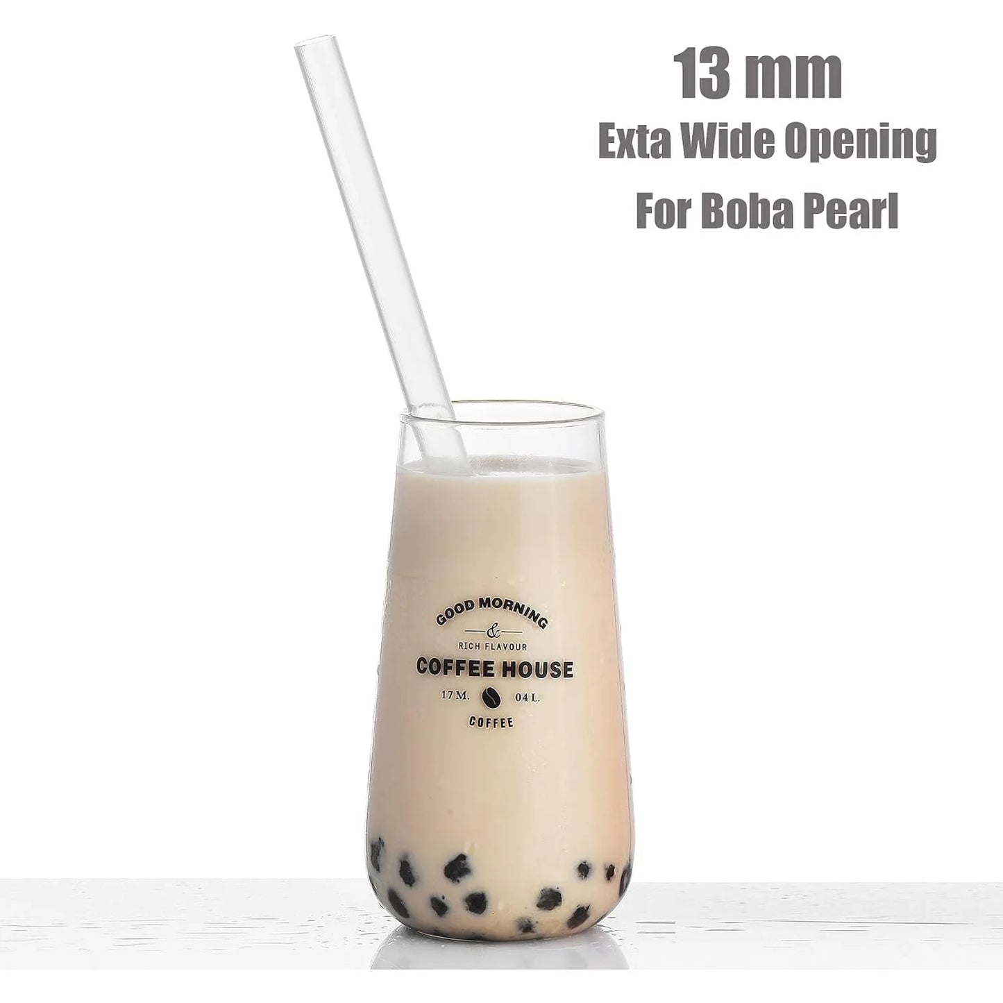 12 Reusable Clear Boba Straws, 13 mm x 10.5 in, Jumbo Hard Plastic Smoothie Straws