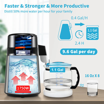 4L Water Distiller Purifier Filter 1.5L/H 1L/H For Drinking Dual Temp Display Stainless Steel Cooler Office Home Use