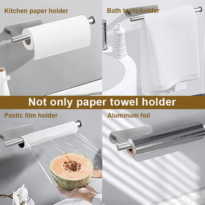 Towel Holder Punch-free Roll Paper Holder Kitchen Hook Storage Holder Stainless Steel Wall Mount