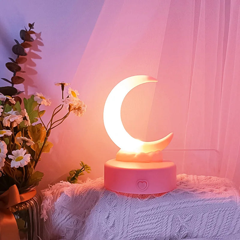 Creative Romantic Crescent Moon Night Light LED Bedside Decorative Table Lamp Living Room Luminous Toy Decorations Birthday Gift