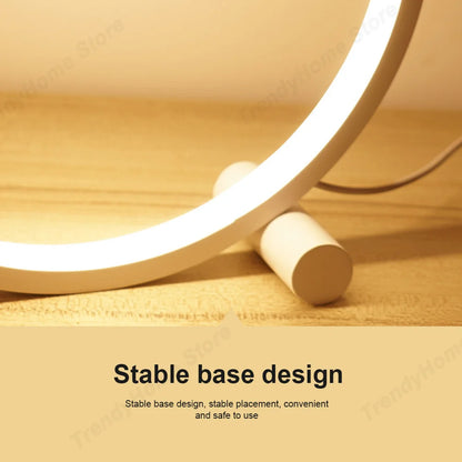 25CM LED Simple Circular Ring Table Lamp Bedroom Bedside Living Room Restaurant Hotel Decorative Lamp Dimmable Round Night Light