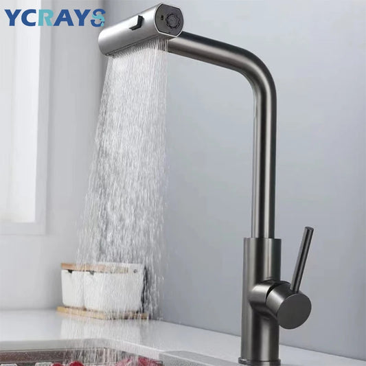 Black Kitchen Faucets Gray Pull Out Rotation Waterfall Stream Sprayer Head Sink Mixer Brushed Nickle Water Tap Accessorie