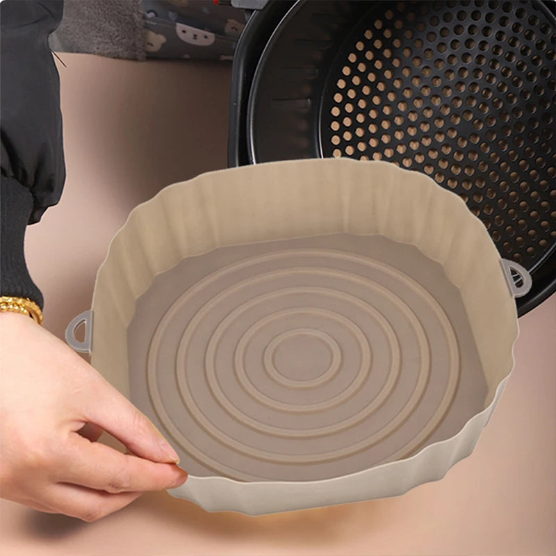 1/2/3PCS Reusable Airfryer Silicone Basket Pizza Fried Chicken Grill Pan Mat | Air Fryer Silicone Pot Oven Baking Tray