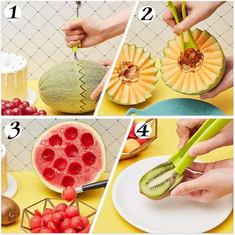 4-in-1 Watermelon Slicer & Fruit Carving Knife - Pulp Separator & Fruit Platter Tool