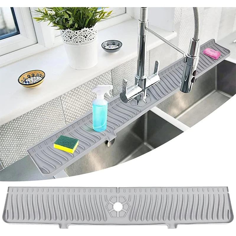 Silicone Sink Splash Guard,Slope Upgraded Faucet Mat,Sink Gadgets-Splash Guard Behind Faucet Water Drip Catcher Mat for Kitchen