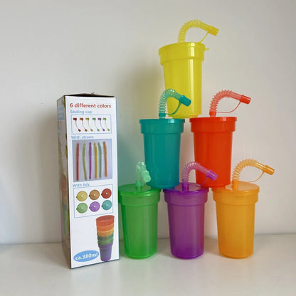 6pcs, 380ml/13oz Bendable Straw Tumbler with Leak-Proof Lid - Dust-Proof Plastic Water Bottle for Travel and Home