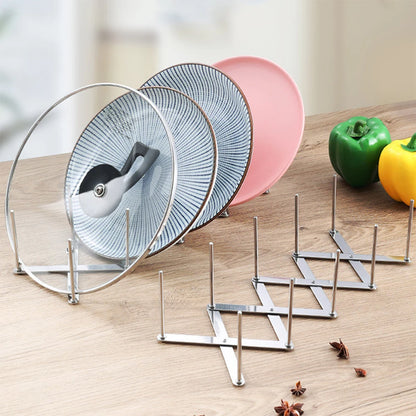 Pot Lid Rack Pan Lid Organizer Retractable Foldable Stainless Steel Plate Dish Holder Shelf Tableware Storage Kitchen Gadgets