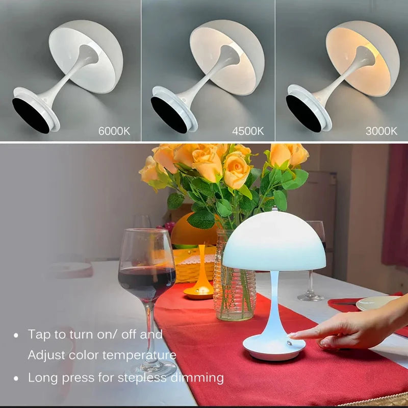 Mushroom 3color Dimming Rechargeable LED Table Lamps Decoration Night for Hotel Portable Night Light Simple Modern Decoration