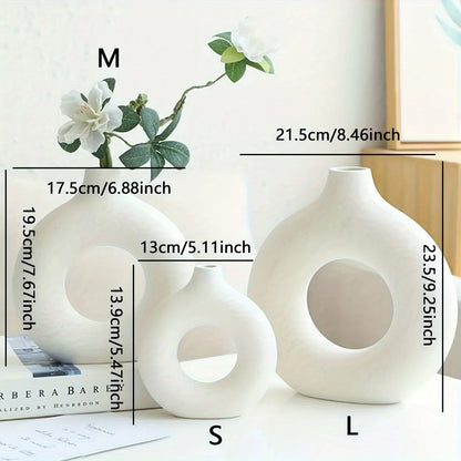 White/Beige Ceramic Circle Vase for Modern Home Decor