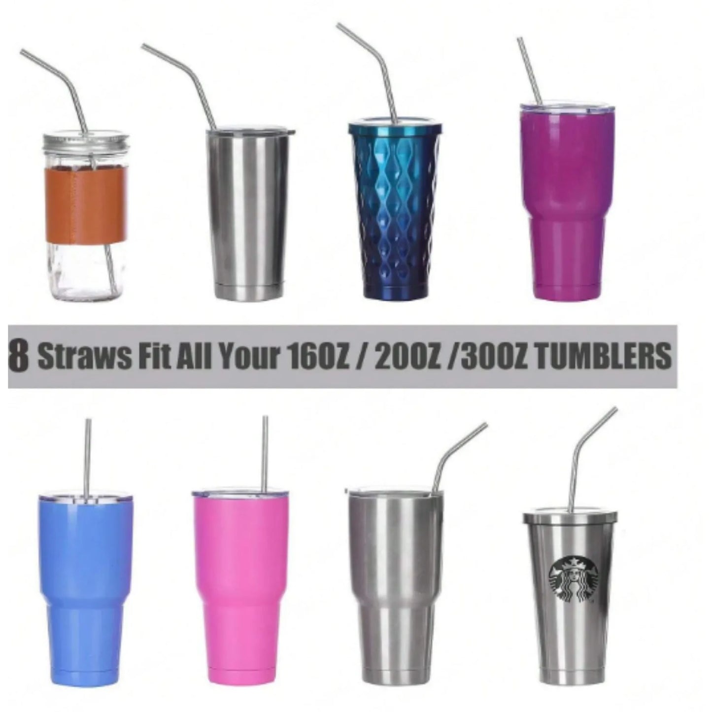 Metal Straws Stainless Steel Straws, Drinking Straws for 20/30 Oz Yeti RTIC SIC Ozark Trail Tumblers (2 Straight|2 Bent|1 Brush)