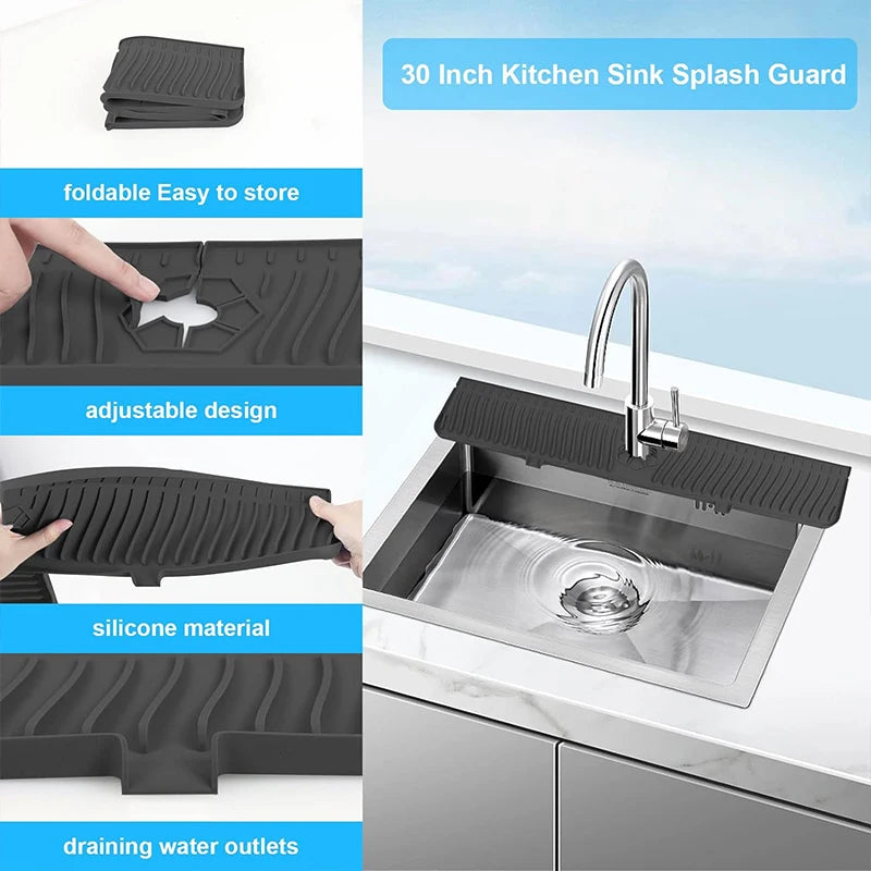 Silicone Sink Splash Guard,Slope Upgraded Faucet Mat,Sink Gadgets-Splash Guard Behind Faucet Water Drip Catcher Mat for Kitchen