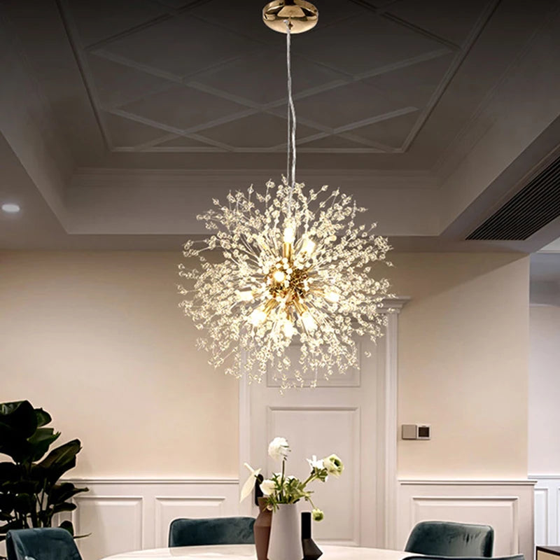 Modern Sky Star Fireball Crystal Pendant LED Lighting Dandelion Restaurant Living Room Pendant Bar Art Danish Luminaire