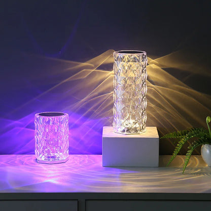 3/16 Colors LED Crystal Table Lamp Rose Light Projector Touch Romantic Diamond Atmosphere Light USB LED Night Light for Bedroom