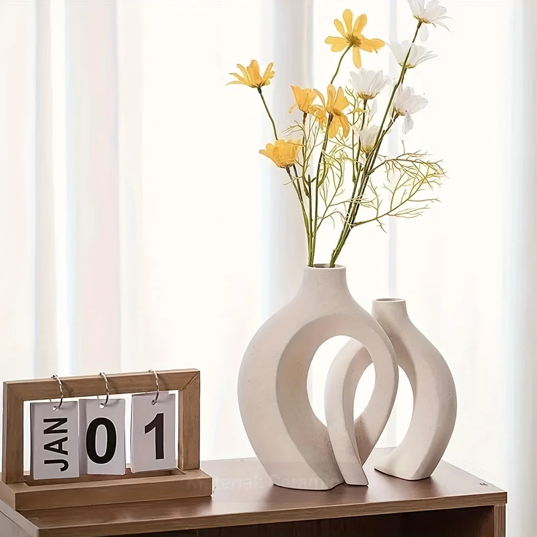 Set of 2 Modern Ceramic Vases for Home Decor