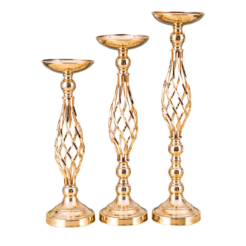 Table Candle Holder Decoration: Golden Iron Art Vase, Twisted Road Candlestick for Wedding Flowers, Wedding Props