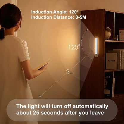 Type C Rechargeable LED Night Light PIR Motion Sensor Under Cabinet Lamp for Kitchen Wardrobe Room Bedside Induction Bar Light