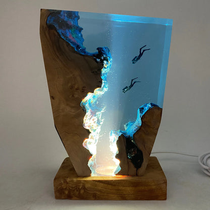Seabed World Organism Resin Table Light Creactive Art Decoration Lamp Diving Cave ExplorationTheme Night Light  USB Charge