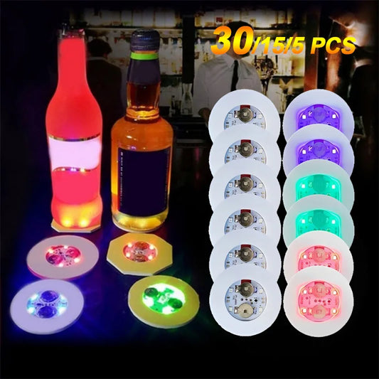 5/10/30PCS LED Coaster Lights Bar KTV Wedding Party Cocktail Drink Cup Vase Lighting Luminous Bottle Stickers Decoration
