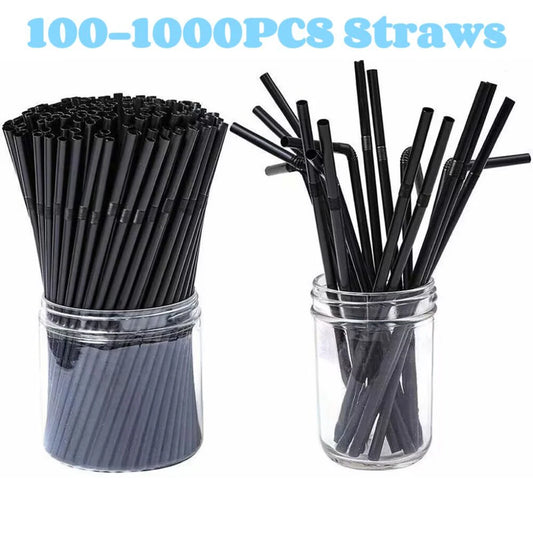 Drinking Plastic Black Straws Colorful Art Long Flexible Wedding Party Supplies Plastic Drinking Straws Kitchen Accessories