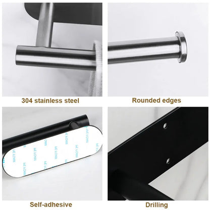 Towel Holder Punch-free Roll Paper Holder Kitchen Hook Storage Holder Stainless Steel Wall Mount