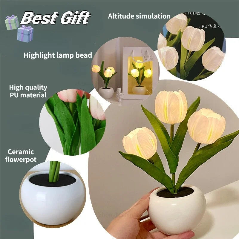 LED Tulip Lamp Night Simulation Flower Atmosphere Desk Light Room Table Decoration Lamp Gift for Girl friend