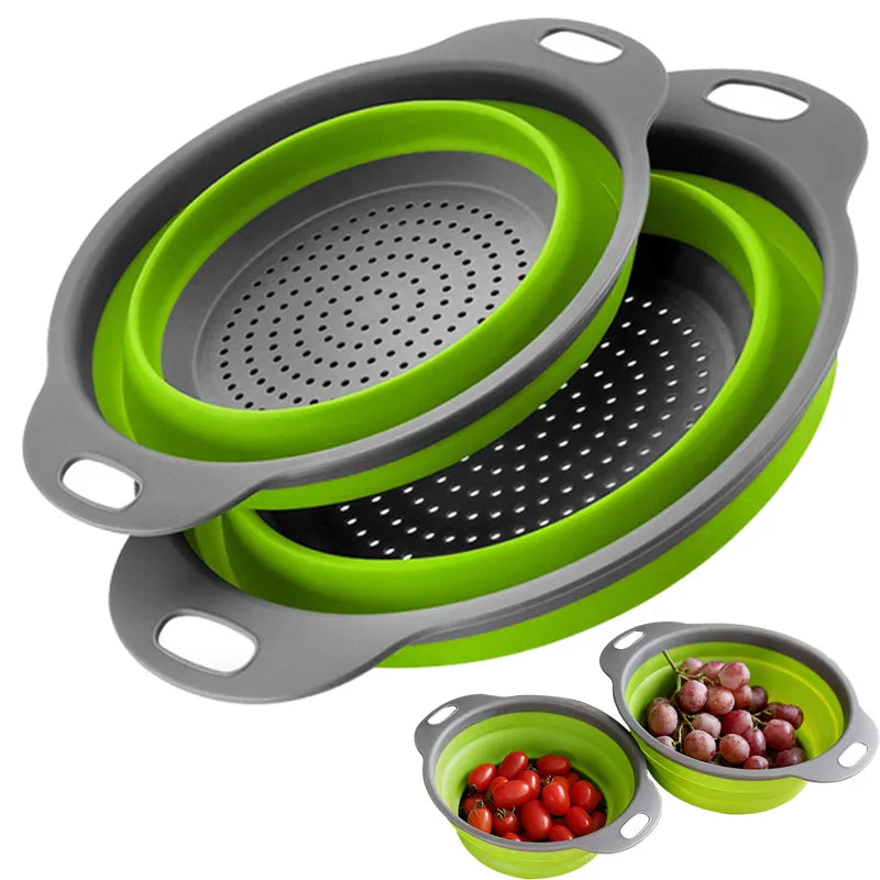 1/2pcs Silicone Round Folding Vegetable Fruits Washing Drain Basket Colander Strainer