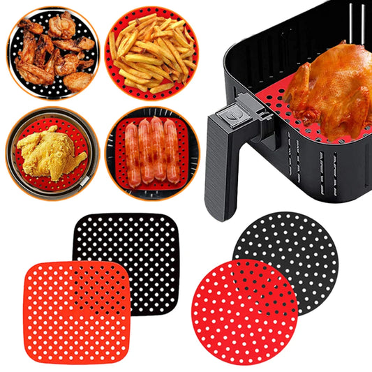 Reusable Silicone Air Fryers Mat Liner Non-Stick Steamer Pad Baking Inner Liner Cooking Mat for Kitchen Accessories Round Square