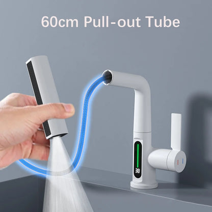 Waterfall Pull Out Kitchen Faucet Intelligent Digital Display Cold Hot Mixer Taps