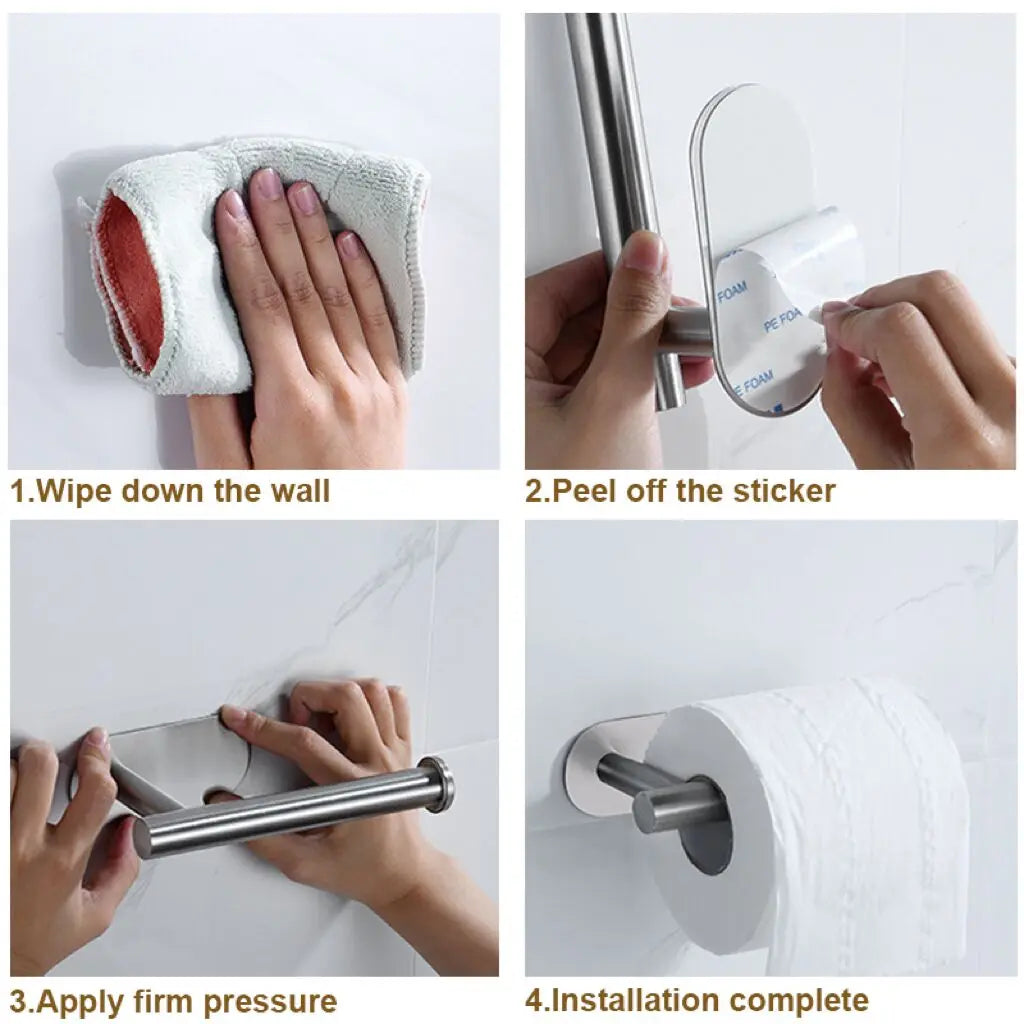 Towel Holder Punch-free Roll Paper Holder Kitchen Hook Storage Holder Stainless Steel Wall Mount