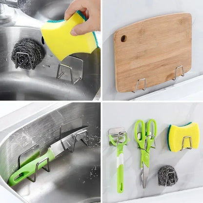 1-6pcs Kitchen Stainless Steel Sink Sponges Holder, Household Wall Hooks Storage Organizer