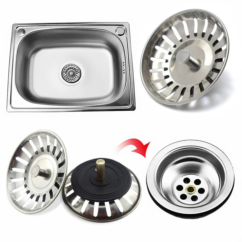 Kitchen Sink Sewer Strainer Basin Drain Stopper Stainless Steel Sink Waste Plug Filter