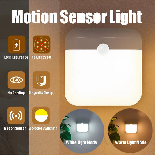 Motion Sensor LED Night Lights USB Rechargeable Dimmable Night Lamp Bedroom Bedside Table Kitchen