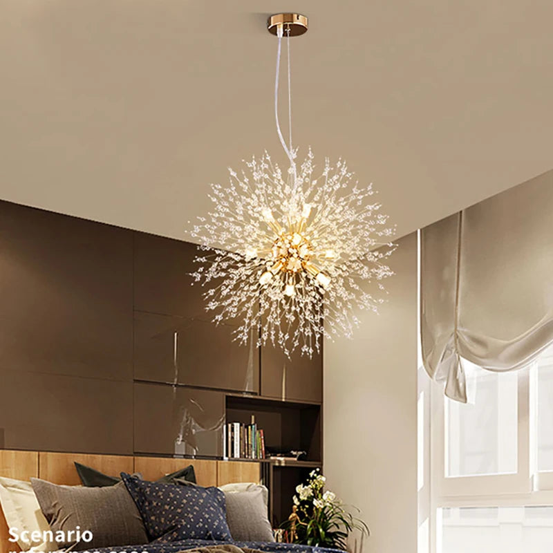 Modern Sky Star Fireball Crystal Pendant LED Lighting Dandelion Restaurant Living Room Pendant Bar Art Danish Luminaire