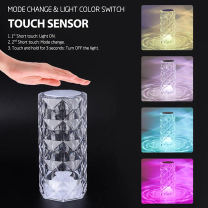 Crystal Table Lamp RGB Color Changing Night Light Remote Romantic LED Rose Diamond Touch Lamps for Living Room Housewarming Gift